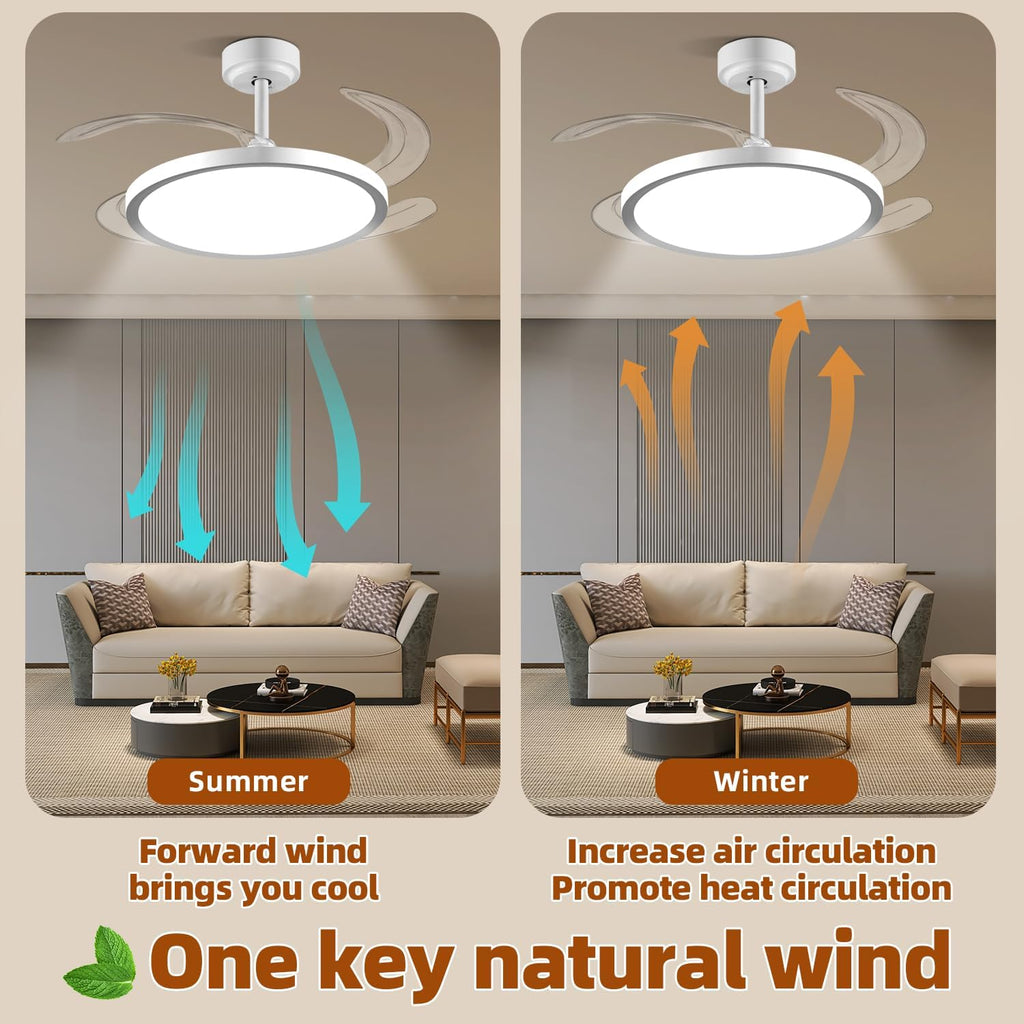 SuperShinx 42 Inch Slim Retractable Ceiling Fan with Lights and Remote/APP Control