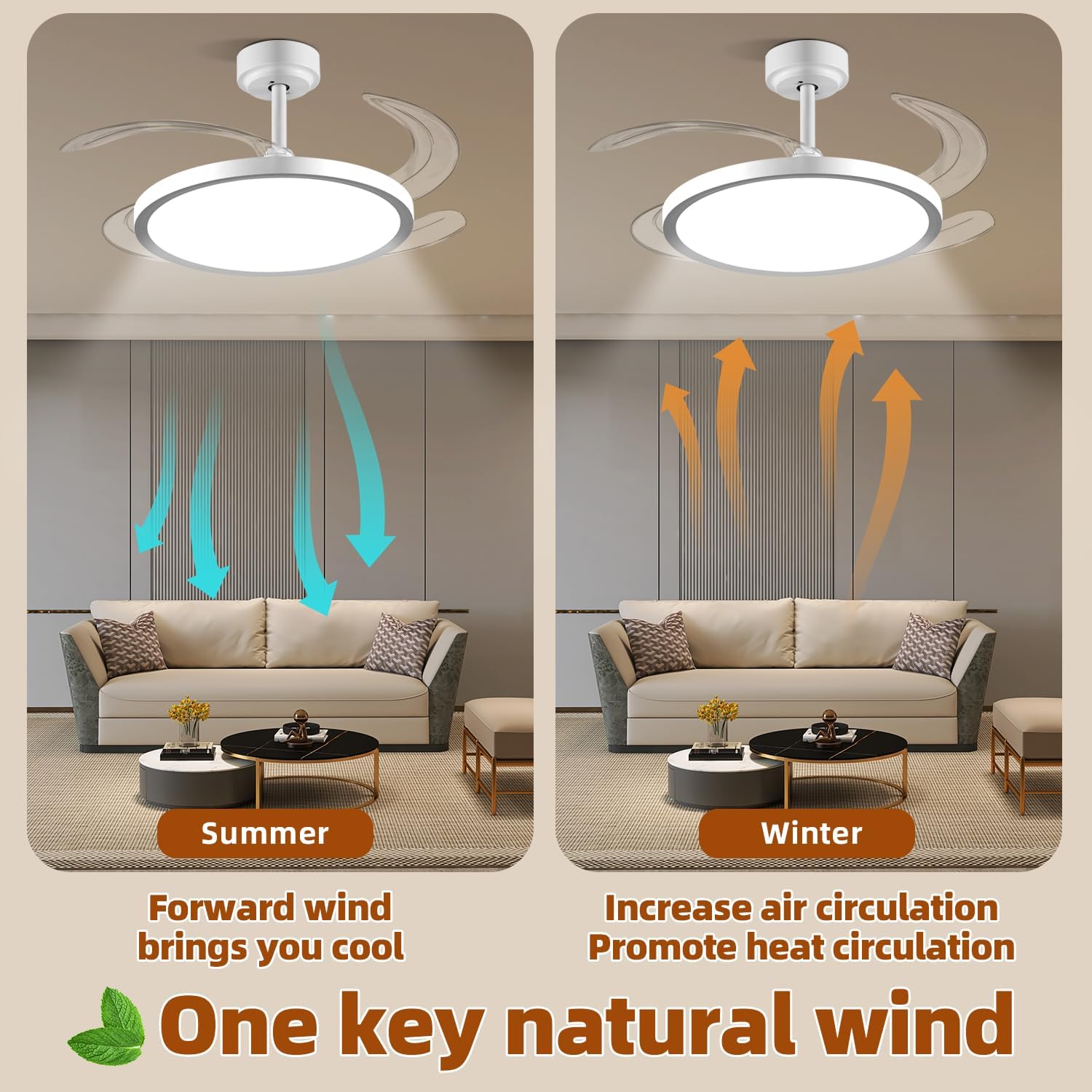 SuperShinx 42 Inch Slim Retractable Ceiling Fan with Lights and Remote/APP Control