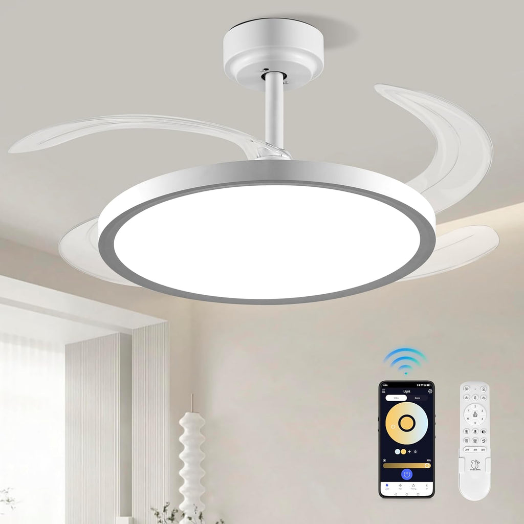 SuperShinx 42 Inch Slim Retractable Ceiling Fan with Lights and Remote/APP Control