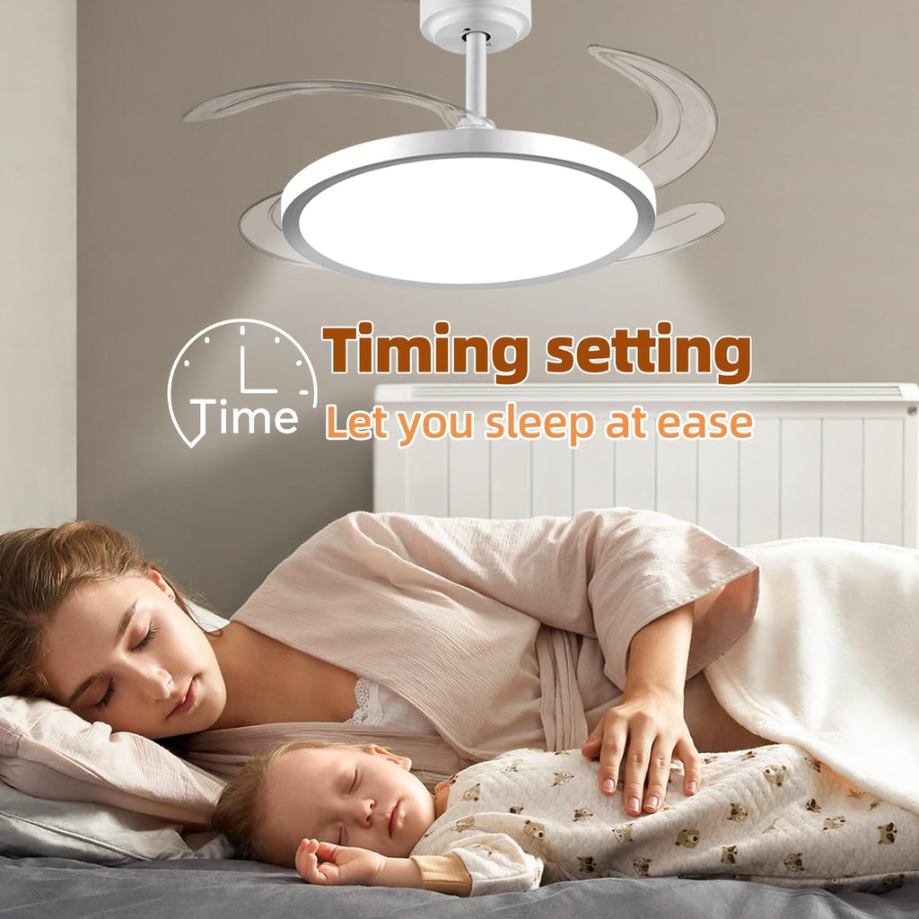 SuperShinx 42 Inch Slim Retractable Ceiling Fan with Lights and Remote/APP Control